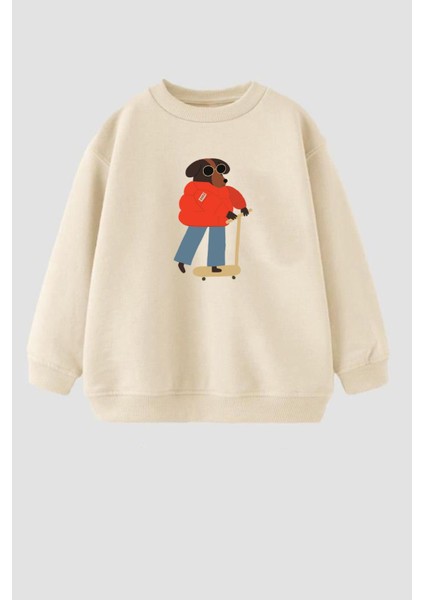 Kız Çocuk Baskılı 3 Iplik Kumaş Pamuklu Sweatshirt