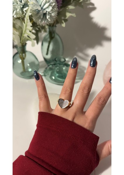 Ayarlanabilir Taşlı Kalp Yüzük