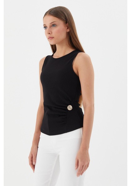 Drapeli Bluz Sıyah fırsatları