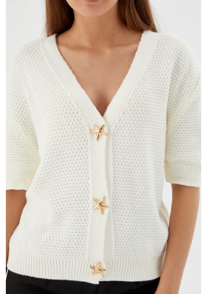 Yıldız Düğmeli Kısa Kol Hırka Ekru fiyatları