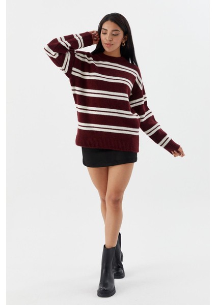 Çizgili Triko Kazak Bordo fiyatları