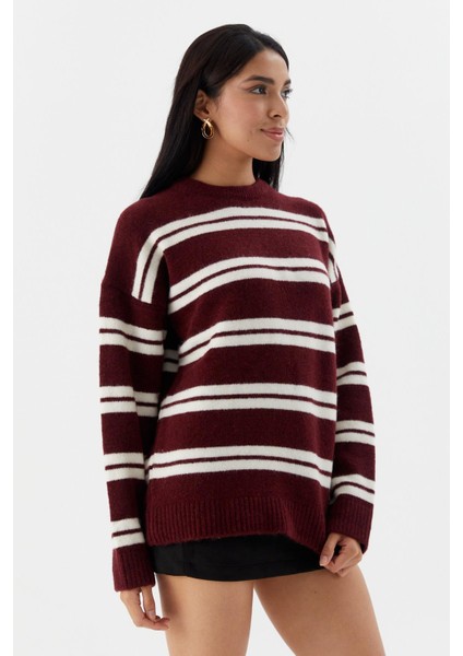 Çizgili Triko Kazak Bordo modelleri