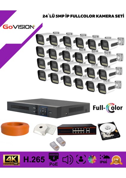 Go Vision 24'lü Güvenlik Ip Kamera Seti - 5mp Dış Mekan Kamera