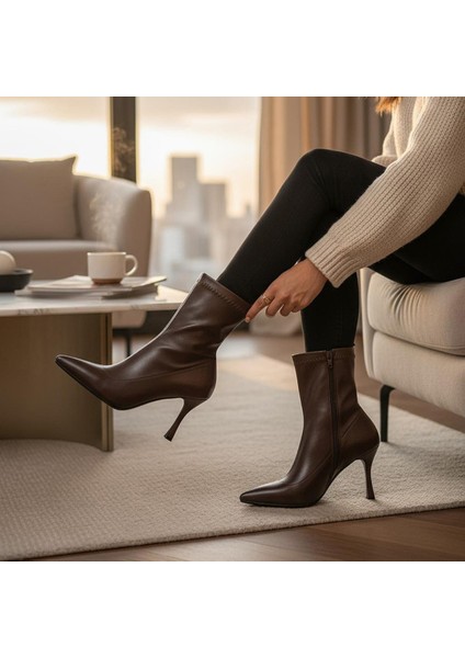 564FD Günlük Fermuarlı Kadın Topuklu Bot Ayakkabı Ince Topuk Klasik Topuklu Bot fiyatları