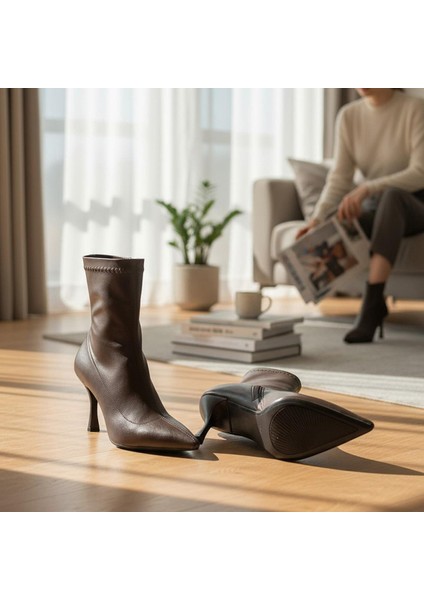 564FD Günlük Fermuarlı Kadın Topuklu Bot Ayakkabı Ince Topuk Klasik Topuklu Bot modelleri