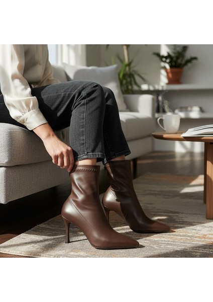 564FD Günlük Fermuarlı Kadın Topuklu Bot Ayakkabı Ince Topuk Klasik Topuklu Bot fırsatları