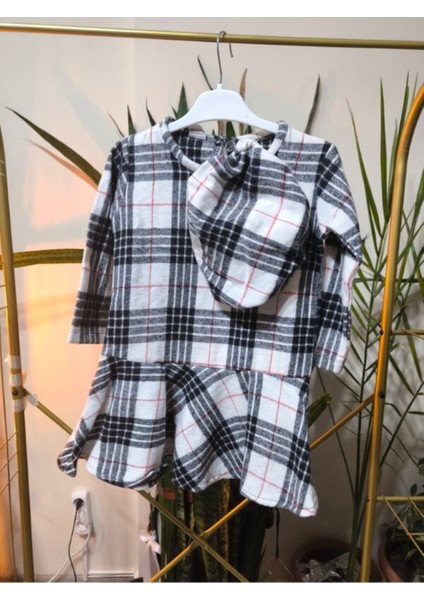 Kız Çocuk Kısa Elbise Şapka Takım Oduncu Kışlık Dar Kalıp Esnek Değil Beyaz