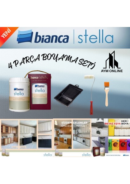 Stella Yeni Nesil Dönüşüm Boyası 1 Litre (4 Parça Boyama Seti) Dolap-fayans-cam-plastik-ahşap-duvar-kapı