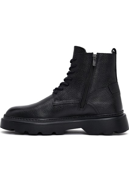 Erkek Siyah Fermuarlı Kalın Tabanlı Deri Bot 25WFD6857FT fiyatları