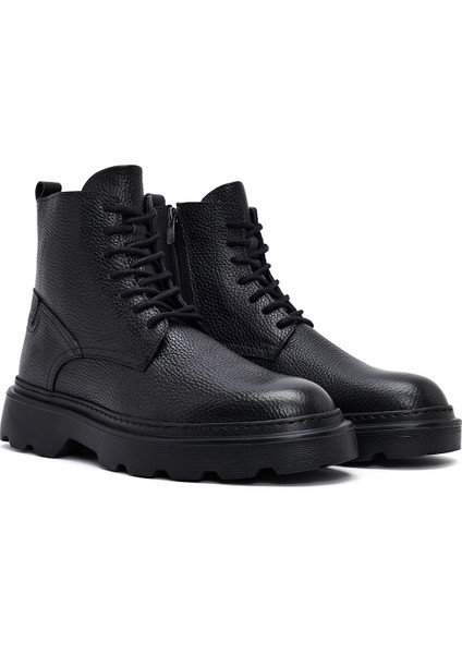 Erkek Siyah Fermuarlı Kalın Tabanlı Deri Bot 25WFD6857FT fırsatları