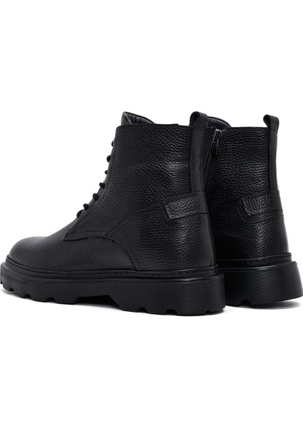 Erkek Siyah Fermuarlı Kalın Tabanlı Deri Bot 25WFD6857FT