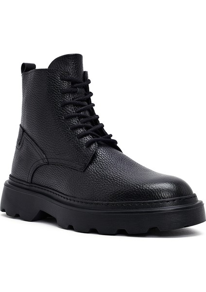 Erkek Siyah Fermuarlı Kalın Tabanlı Deri Bot 25WFD6857FT