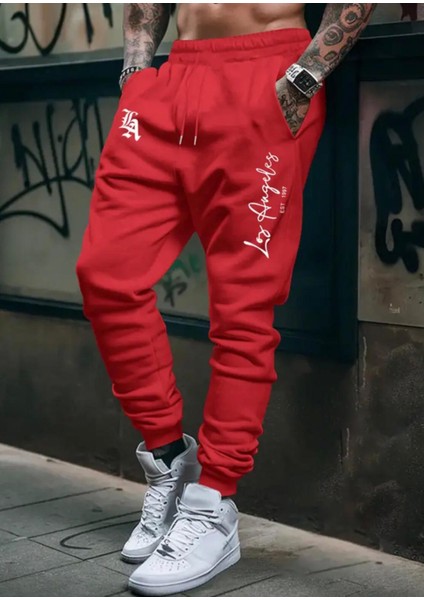 Punıx Büyük Beden La Los Angeles Baskılı Kalın 3 Iplik Kışlık Erkek Battal Eşofman Altı