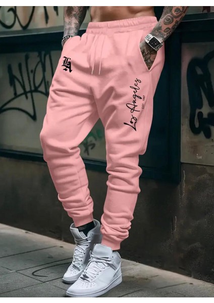 Punıx Büyük Beden La Los Angeles Baskılı Kalın 3 Iplik Kışlık Erkek Battal Eşofman Altı