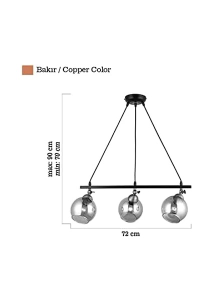 Serta 3'lü Sıralı Siyah Bakır Avize modelleri