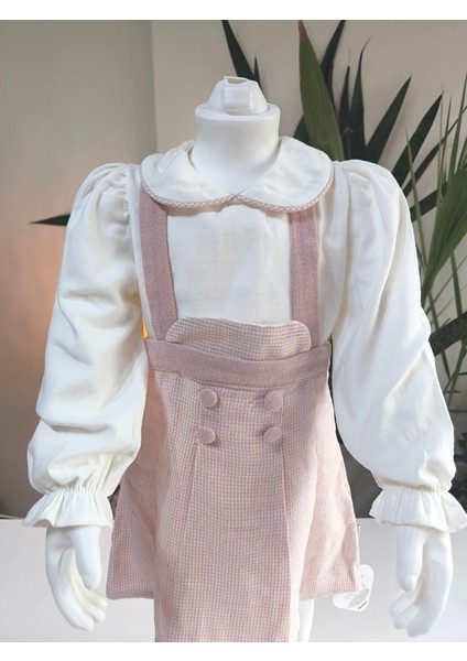 Kız Bebek Jile Takımı Pudra Pembe Triko Dokulu Bluzlu Salopet Sonbahar Kış modelleri