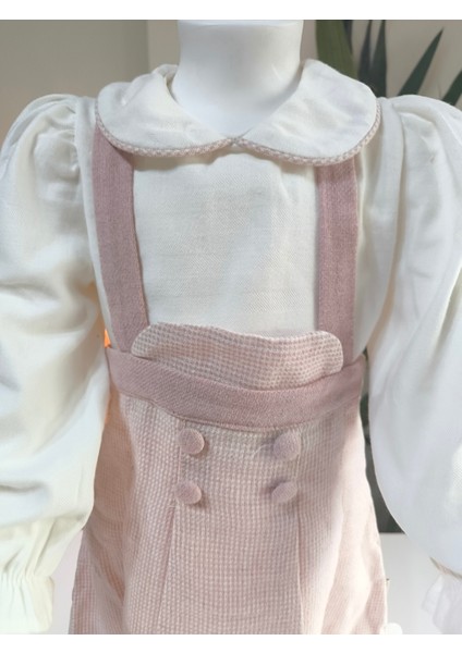 Kız Bebek Jile Takımı Pudra Pembe Triko Dokulu Bluzlu Salopet Sonbahar Kış