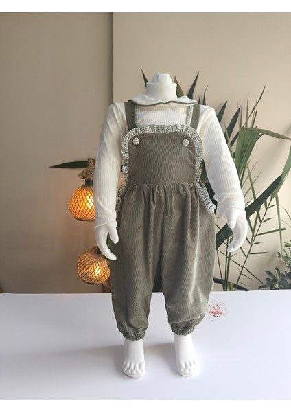 Bebe Yaka Fırfır Detaylı Fitilli Kadife Kız Çocuk Salopet Takımı Tulumlu fiyatları