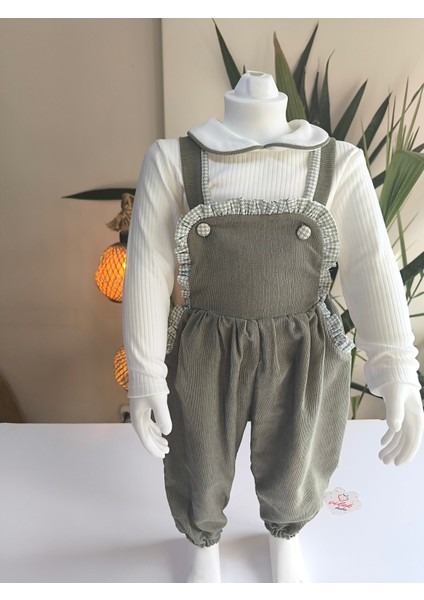 Bebe Yaka Fırfır Detaylı Fitilli Kadife Kız Çocuk Salopet Takımı Tulumlu modelleri