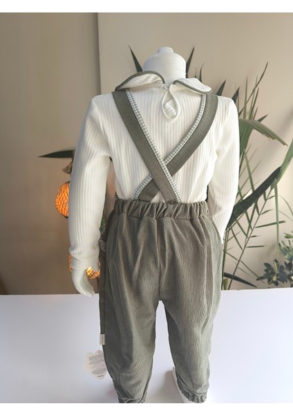 Bebe Yaka Fırfır Detaylı Fitilli Kadife Kız Çocuk Salopet Takımı Tulumlu fırsatları