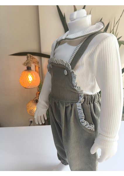 Bebe Yaka Fırfır Detaylı Fitilli Kadife Kız Çocuk Salopet Takımı Tulumlu indirimleri