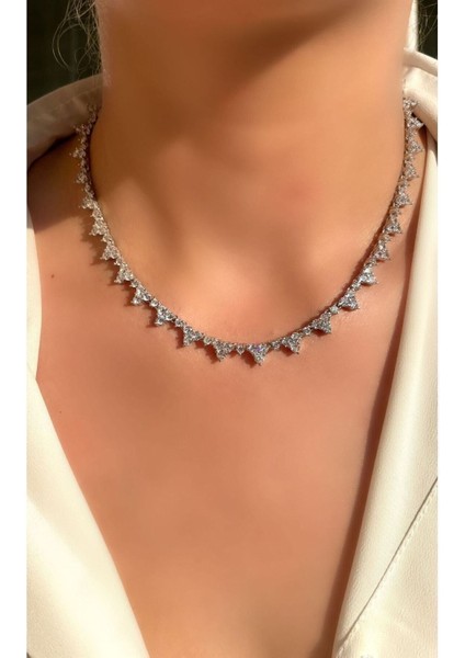 Beyaz Altın 3 Taşlı Su Yolu 925 Ayar Gümüş Kolye fiyatları