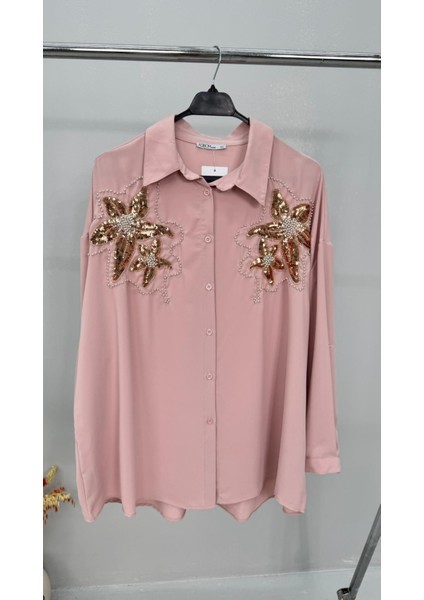 Kadın Büyük Beden Pul Payet Işlemeli Uzun Kollu Gömlek 1985-26 fırsatları