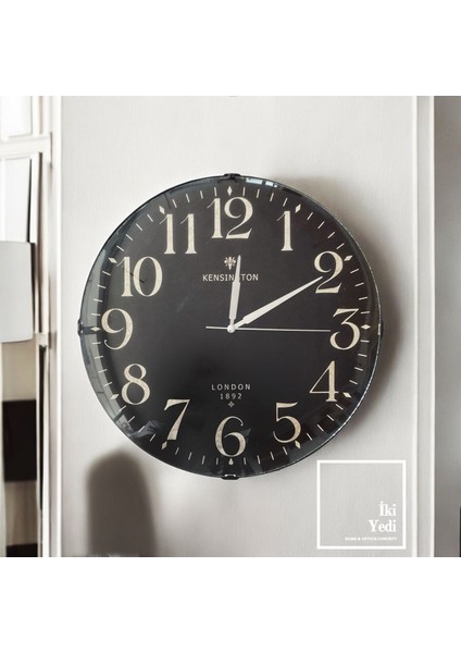 London 1892 Bombeli 35 cm Duvar Saati, Vintage Siyah Duvar Dekoru, Ofis ve Ev Için Saat