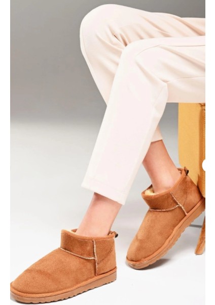 - Süet - Içi Kürklü - Ince Taban - Bilekte Kısa Kadın - Bot & Bootie