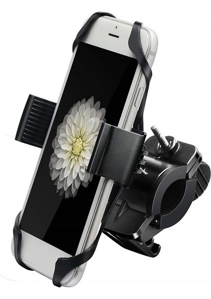 Motosiklet - Bisiklet Gidon Bağlantılı Kıskaçlı Telefon Tutucu Siyah