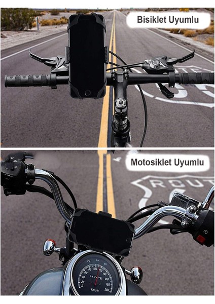 Motosiklet - Bisiklet Gidon Bağlantılı Kıskaçlı Telefon Tutucu Siyah