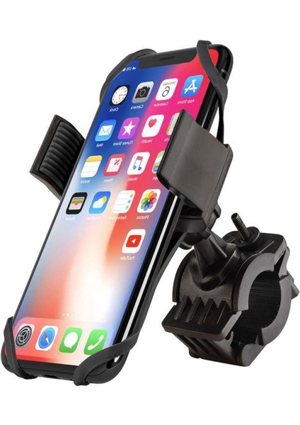 Motosiklet - Bisiklet Gidon Bağlantılı Kıskaçlı Telefon Tutucu Siyah