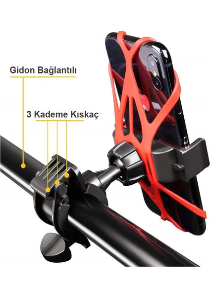 Motosiklet - Bisiklet Gidon Bağlantılı Kıskaçlı Telefon Tutucu Siyah