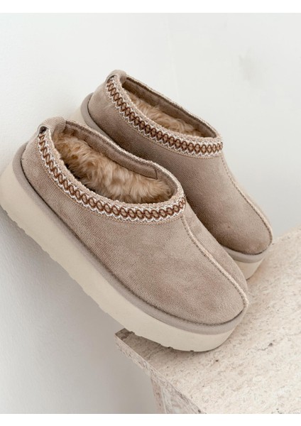 Lefani Kadın Içi Tüylü Terlik Bej Süet