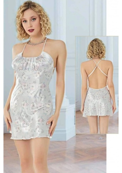 Yeni Sezon Ip Askılı Fantezi Giyim Kadın Kısa Mini Gri Gecelik