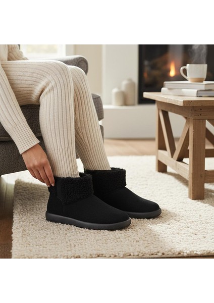 616 Günlük Kadın Bot Süet Içi Kürklü Yüksek Kalın Taban Kışlık Bot