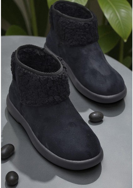616 Günlük Kadın Bot Süet Içi Kürklü Yüksek Kalın Taban Kışlık Bot