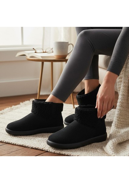 616 Günlük Kadın Bot Süet Içi Kürklü Yüksek Kalın Taban Kışlık Bot