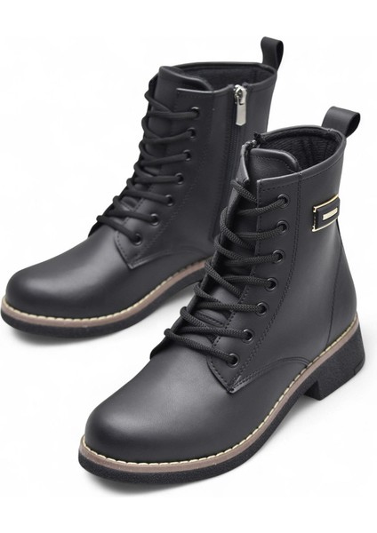 4659 Kadın Bot Ayakkabı Kaymaz Taban Fermuarlı Bağcıklı Günlük Kadın Bot