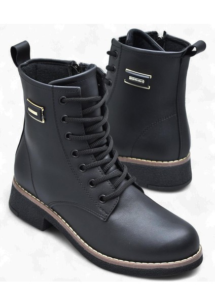 4659 Kadın Bot Ayakkabı Kaymaz Taban Fermuarlı Bağcıklı Günlük Kadın Bot