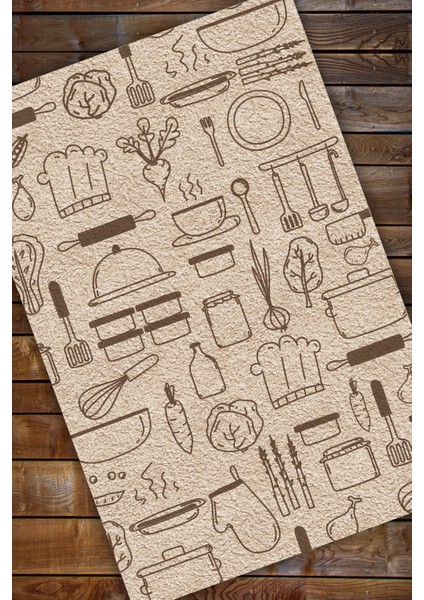Mutfak Eşyaları Desenli Bej Kolay Temizlenir Dokuma Tabanlı Kaymaz Mutfak Halısı modelleri