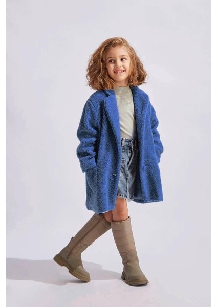 Kız Çocuk Pamuklu Mavi Pelüş Kaban – Yumuşak Dokulu Düğmeli Tasarım fiyatları