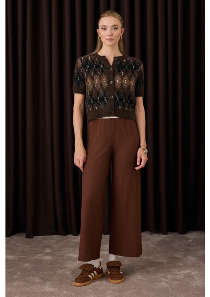 Şerit Detaylı Triko Pantolon Acı Kahve indirimleri