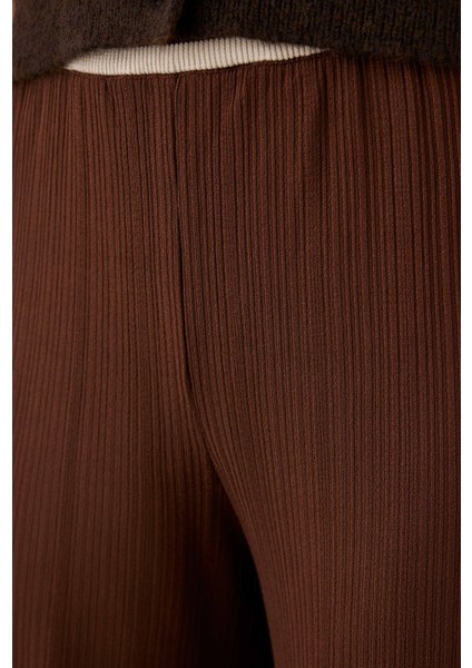 Şerit Detaylı Triko Pantolon Acı Kahve
