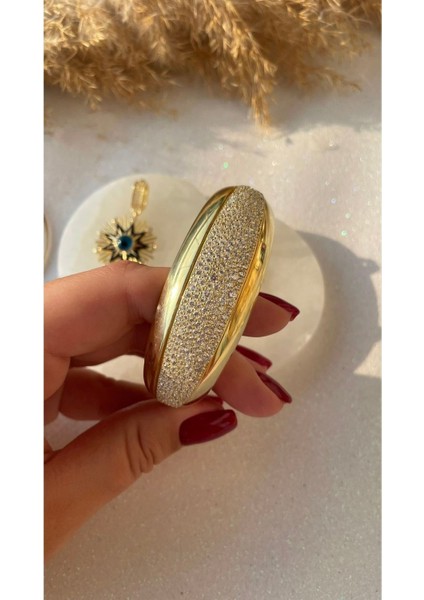 Taşlı Kalın Bilezik Altın Kelepçe Bilezik Full Taşlı Kalın Bileklik Sevgiliye Hediye indirimleri