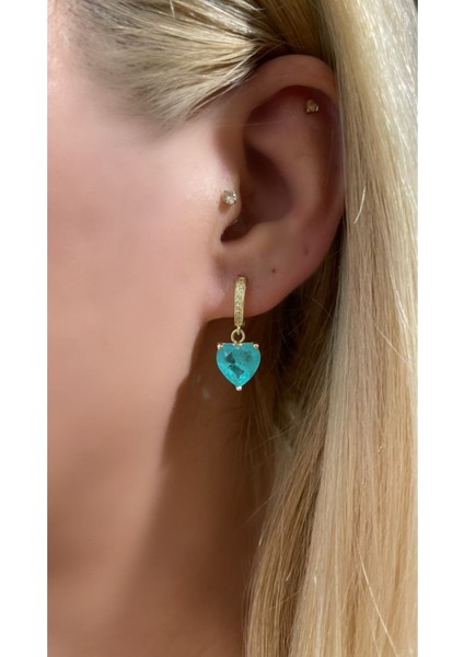 Su Yeşili Paraiba Kalp Halka Küpe (Farklı Renk Çalışılır)