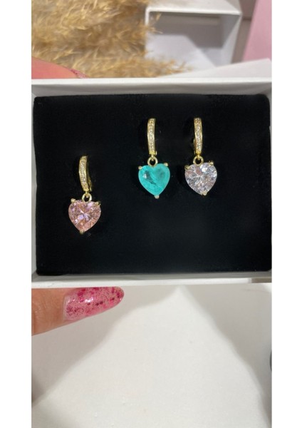 Su Yeşili Paraiba Kalp Halka Küpe (Farklı Renk Çalışılır) fiyatları