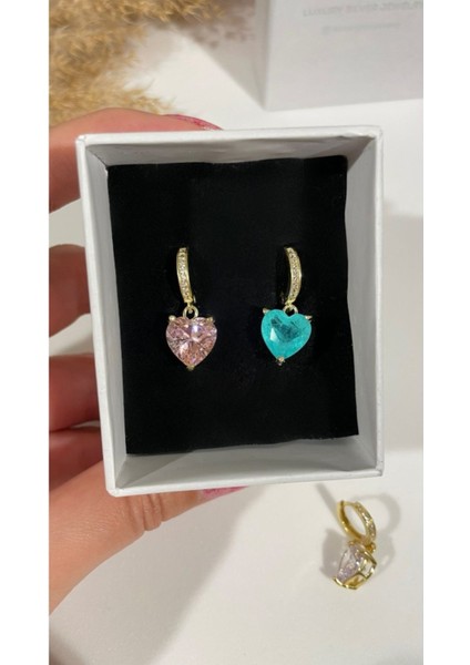 Su Yeşili Paraiba Kalp Halka Küpe (Farklı Renk Çalışılır) modelleri