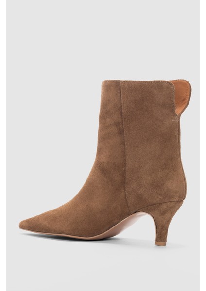 Valenne Hakiki Deri Kısa ve Ince Topuk Kadın Bot- Taba Süet modelleri