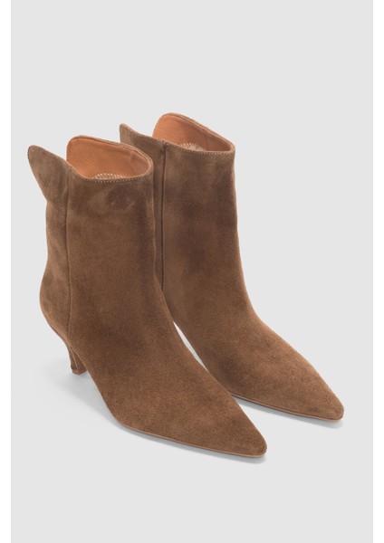 Valenne Hakiki Deri Kısa ve Ince Topuk Kadın Bot- Taba Süet fırsatları